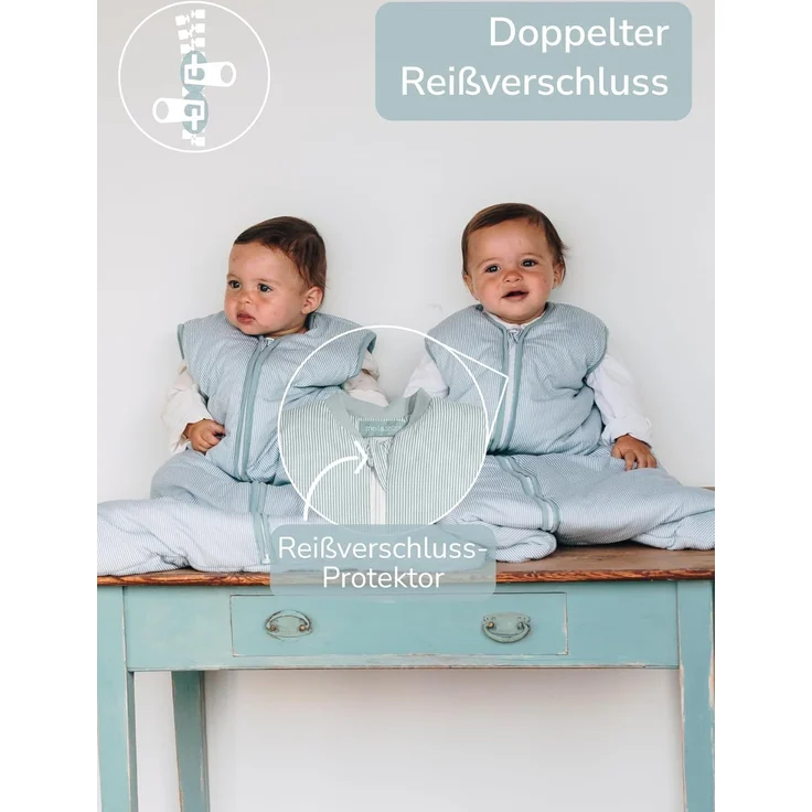 molis&co - Baby schlafsack ärmellos - Ideal für den Winter - Babyschlafsack tog 2.5 ohne Ärmel - 100% Baumwolle (Oeko-TEX 100), Premium Qualität - Blue Surf (95 cm, 18-36 Monate) – Bild 2