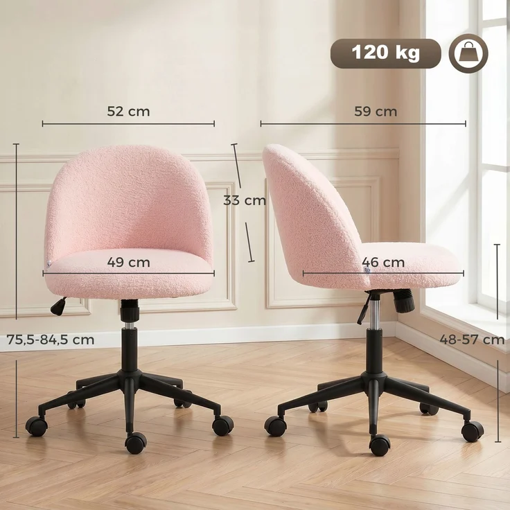 MELAYR, Schreibtischstuhl, Höhenverstellbarer Drehstuhl, Bis 120 Kg, Rosa, 59 x 52 x 84.5 cm, Pink – Bild 5