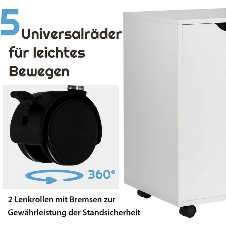COSTWAY Rollcontainer, Aktenschrank mit 5 Schubladen, auf Rollen, 79x39x65cm – Bild 3