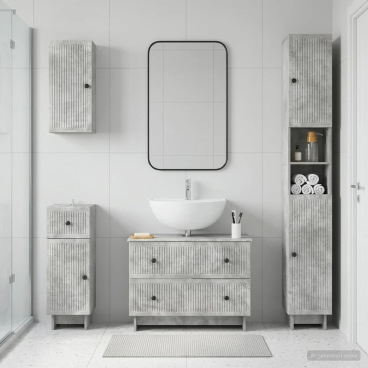 vidaXL 4-teiliges Badezimmer-Schrank-Set EDE Betongrau Holzwerkstoff 3417903 – Bild 1