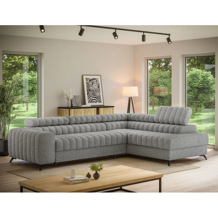 Ecksofa mit Schlaffunktion Sofa GRADO Stoff Bubble Grau Ottomane Rechts