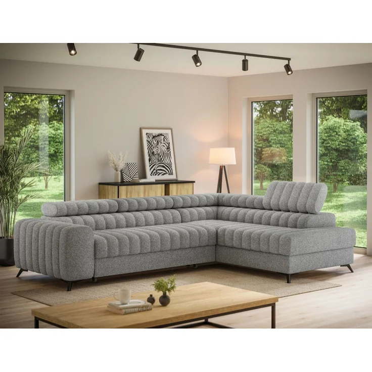 Ecksofa mit Schlaffunktion Sofa GRADO Stoff Bubble Grau Ottomane Rechts – Bild 1