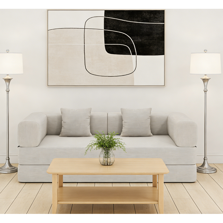 DESVIAE Schlafsofa 3-Sitzer klappbar aus Cord in Offwhite, 200 x 100 x 70 cm – Bild 2