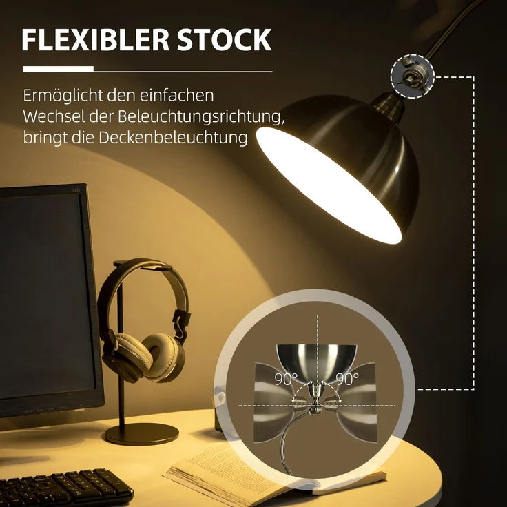 JARDJ Stehleuchte im Vintage-Design, verstellbarer Winkel, Messing-Look, 42 x 25,5 x 152 cm, Bronze – Bild 6