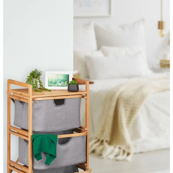 Wäschekorb Bambus, Natur, Grau, 3x Fächer grau – Bild 3