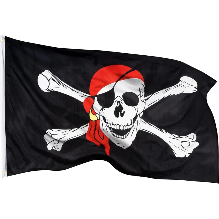 Aricona Piratenflagge - Fahne mit Totenkopfdesign mit Messing-Ösen - 90x150 cm - Wetterfeste Fahnen für Fahnenmast - 100% Polyester