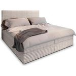 Masseno Boxspringbett PISA 160x200 cm, Komplett-Set mit Bonell Matratze, Topper und Bettkästen, creme, TILIA 03