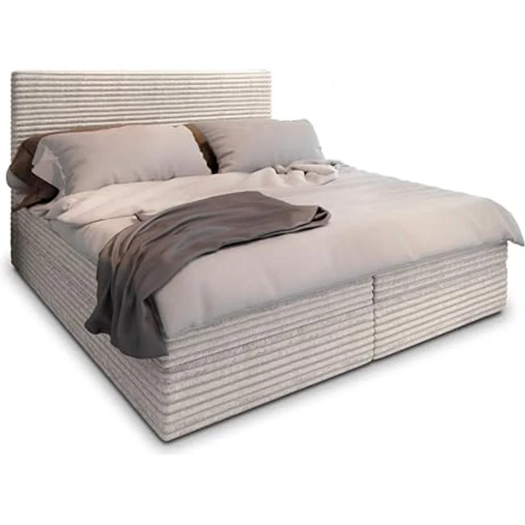 Masseno Boxspringbett PISA 160x200 cm, Komplett-Set mit Bonell Matratze, Topper und Bettkästen, creme, TILIA 03 – Bild 1
