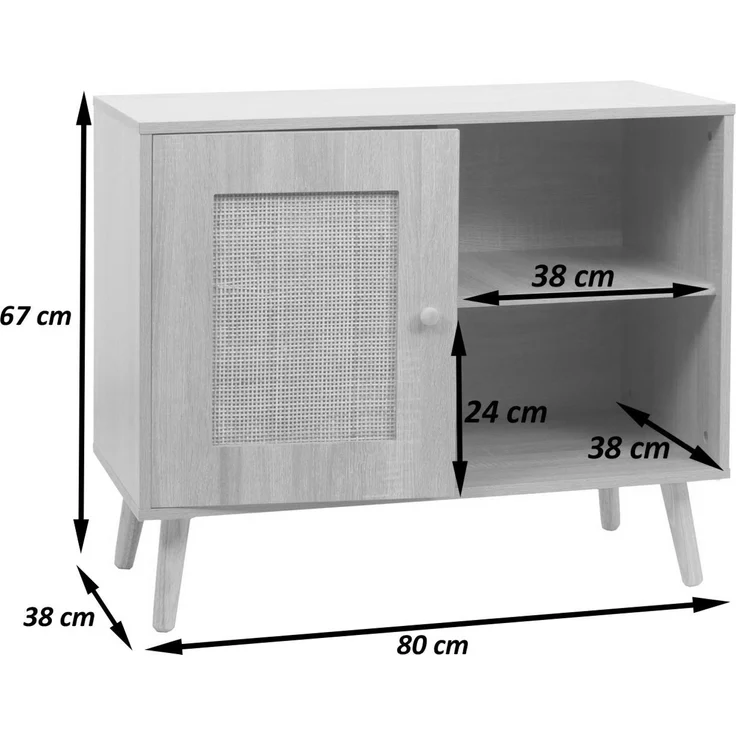 Kommode HWC-M39, Schrank Highboard, Staufach, Kubu Rattan Holz Melamin, 67 x 80 x 38 cm Eiche-Optik – Bild 3