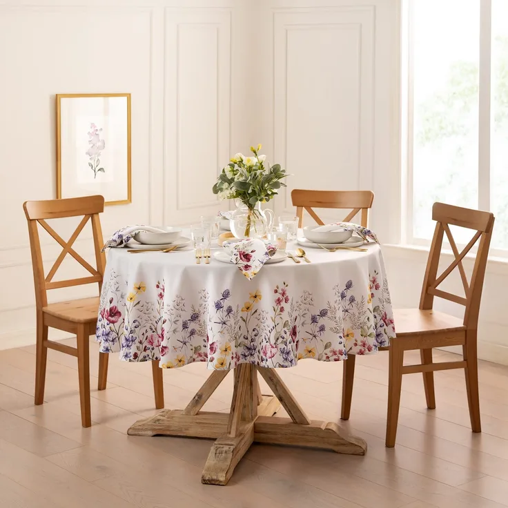 Elrene Home Fashions Poppy Wildflower Botanische Bordüre, Stoff, rund, 177,8x177,8 cm