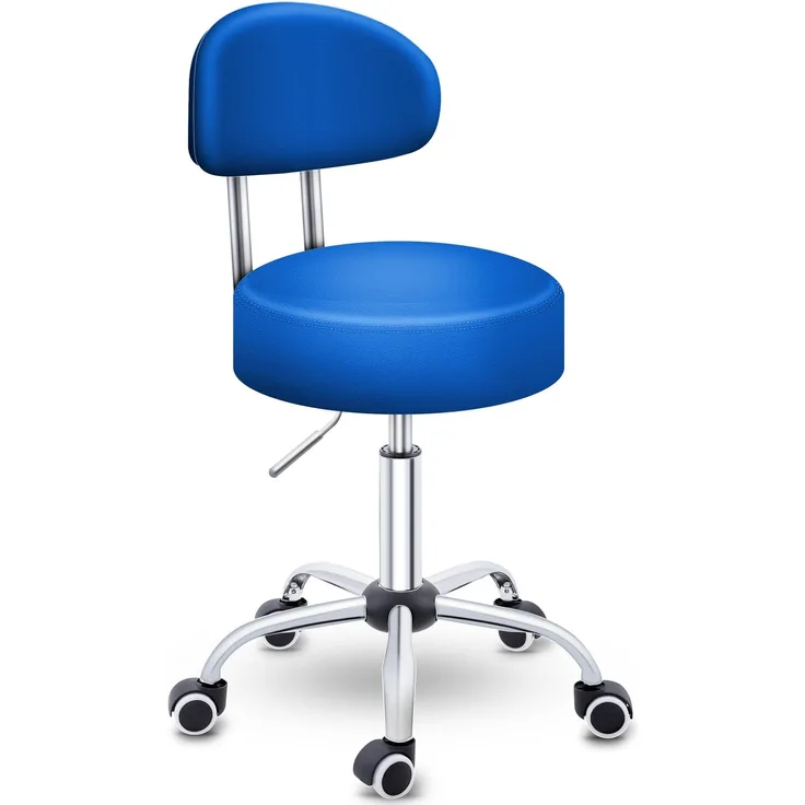 TRESKO Rollhocker Blau mit Lehne Arbeitshocker Hocker Drehhocker Kosmetikhocker Praxishocker