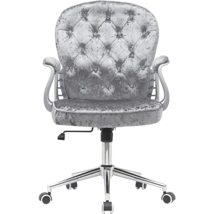 BAKAJI Bürostuhl aus Samt mit extra weicher Polsterung und Shabby-Chic-Textur, ergonomischer Schreibtischstuhl mit Gasdruckhöhenverstellung, 95-105 cm (Grau) – Bild 6