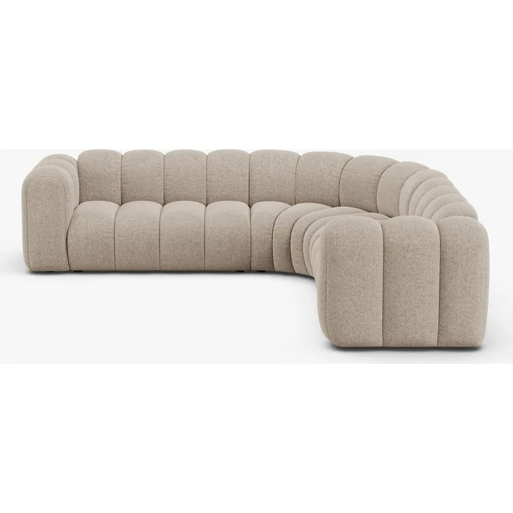 Micadoni symmetrisches Ecksofa Lupine 5-Sitzer mittelgroß Chenille Eden Dunkelbeige