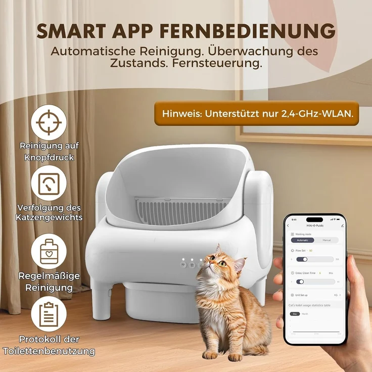 GTPLAYER Katzenklo Selbstreinigend, Selbstreinigende Katzentoilette mit Offenem Design, App-Steuerung & Sensoren, Automatisches Katzenklo mit Duftstein, Streumatte, Ideal für Mehrkatzenhaushalte, Weiß – Bild 4