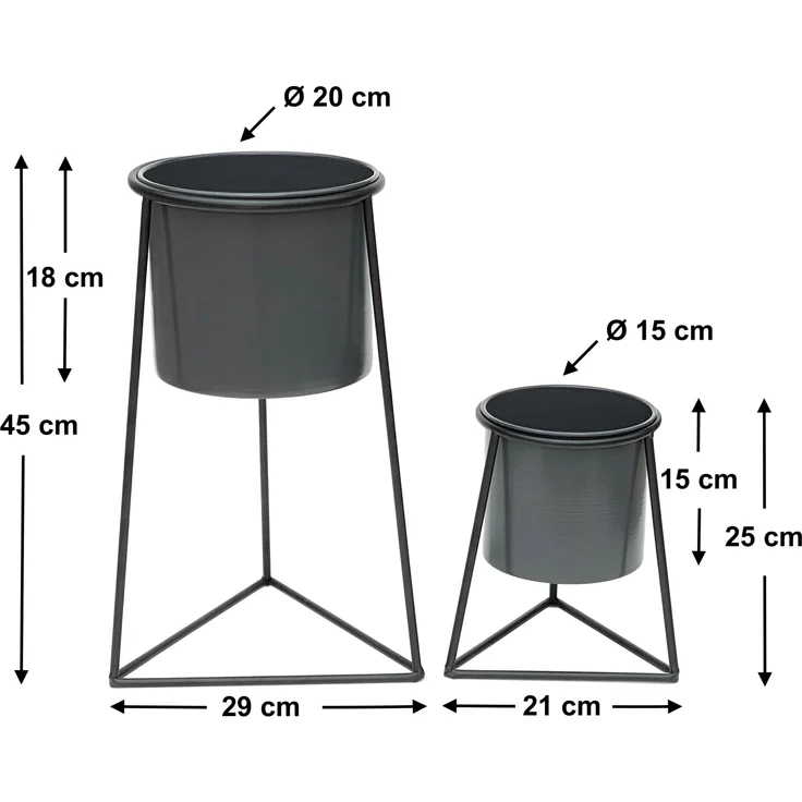 DanDiBo Blumenhocker mit Topf Metall Schwarz 2er Set Blumenständer 96052 Blumensäule Modern Pflanzenständer Pflanzenhocker – Bild 2