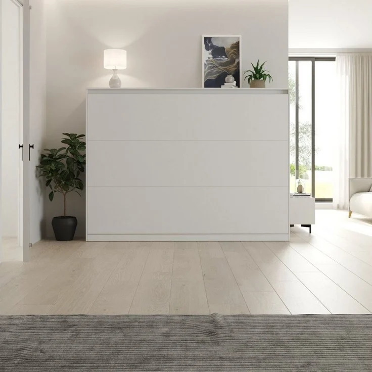 SMARTBett Schrankbett Wandklappbett 100/ 140/ 160x200 cm Weiß mit Gasdruckfedern, zwei Klickgurte – Bild 2