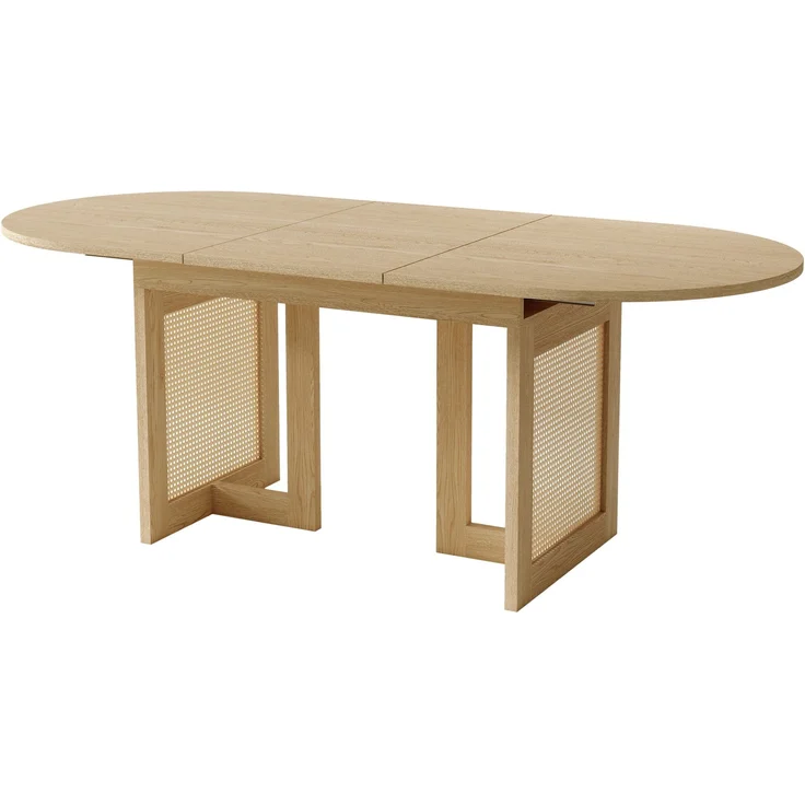 Ausziehbarer Esstisch 150/200 * 90 cm, geeignet für 6–8 Personen,Esstisch mit abgerundeten Ecken, verdickte Tischplatte, ausziehbarer Esstisch im einfachen Stil, Tischbeine aus Rattan, Eichenfarbe – Bild 8