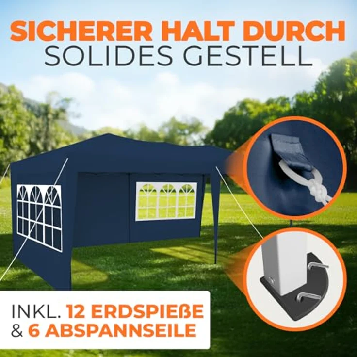 Kronenburg Faltpavillon wasserdicht Pavillon mit 3 Seitenteilen, Gartenzelt, 3x6 m - mit UV Schutz 50+, Blau – Bild 6