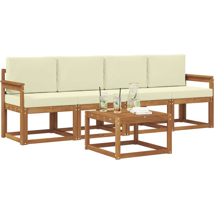 vidaXL Outdoor-Sofagarnitur mit Kissen 5 pcs Natur und Creme 3365963 – Bild 3
