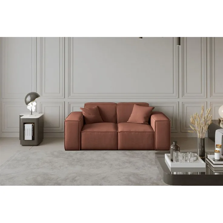 Sofa Designersofa CELES 2-Sitzer in Stoff Opera Velvet Kupferbraun