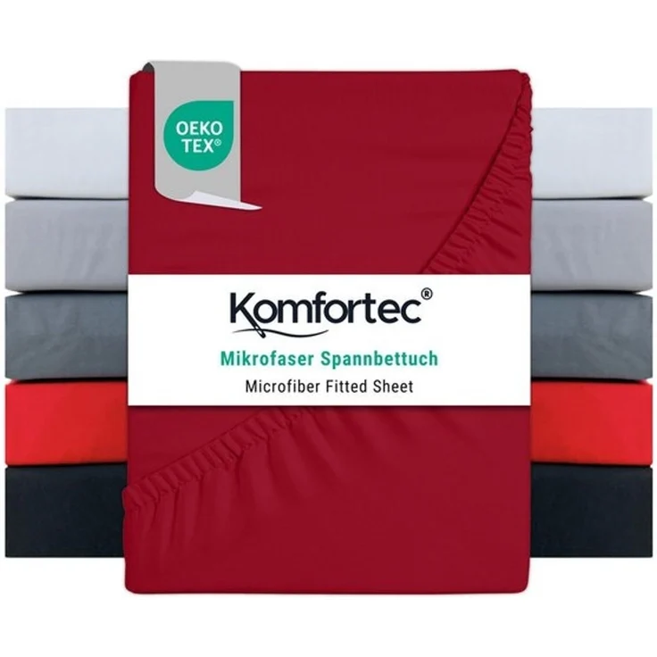 Komfortec Spannbettlaken Boxspringbett bis 15cm - 30cm Matratzenhöhe, Mikrofaser, Gummizug: Rundum, (1 Stück), 160x200 cm, Rot – Bild 4
