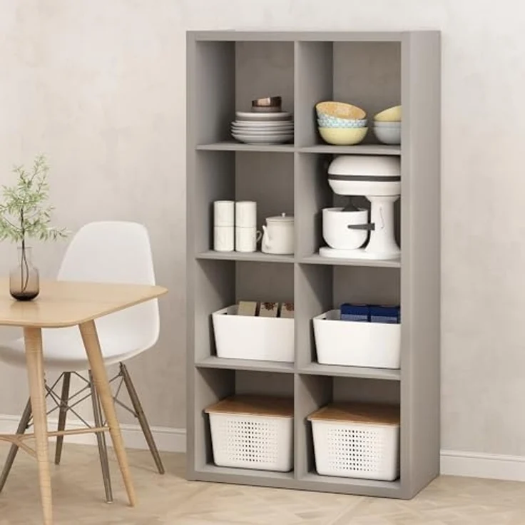 Furinno HERMITE Kücheninsel, 8-Würfel Küchenaufbewahrung, Bäckerregal, Kücheninsel mit Stauraum, für die Küche, Hellgrau – Bild 2