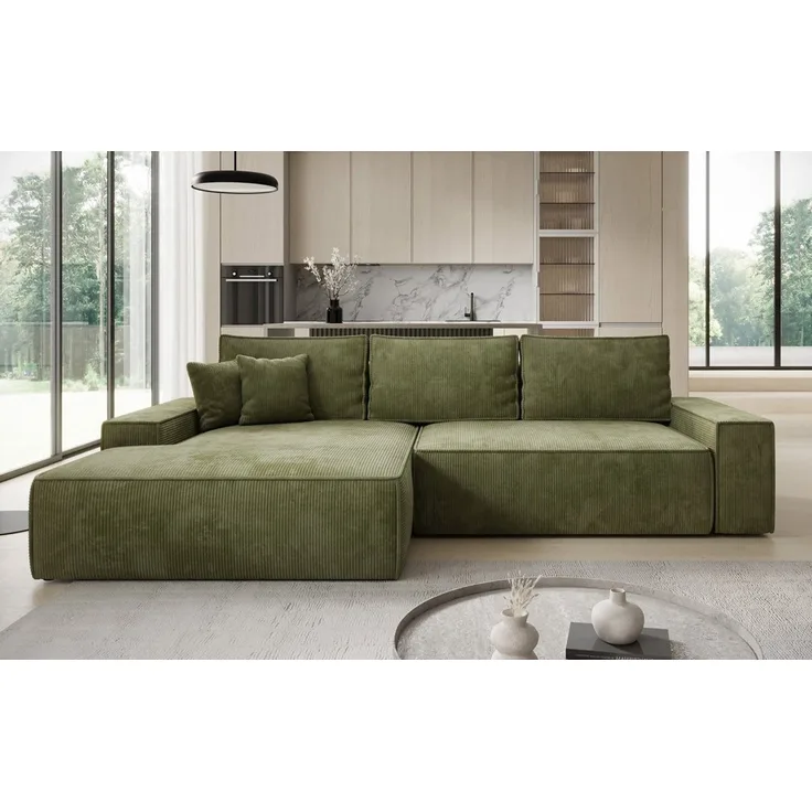 Luxusbetten24 Schlafsofa Designer Sofa Verona mit breiter Ottomane, mit Schlaffunktion und Stauraum