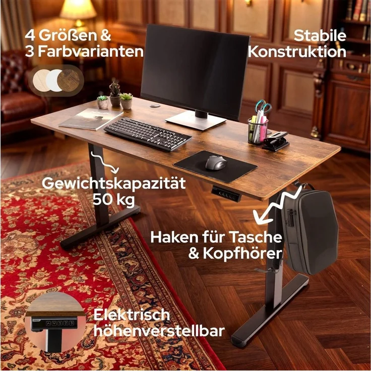 Arebos Schreibtisch Computer-Bürotisch 140 x 60 cm, elektrisch Memory-Funktion, 72-118 cm höhenverstellbar, Hebekapazität: 50 kg – Bild 3
