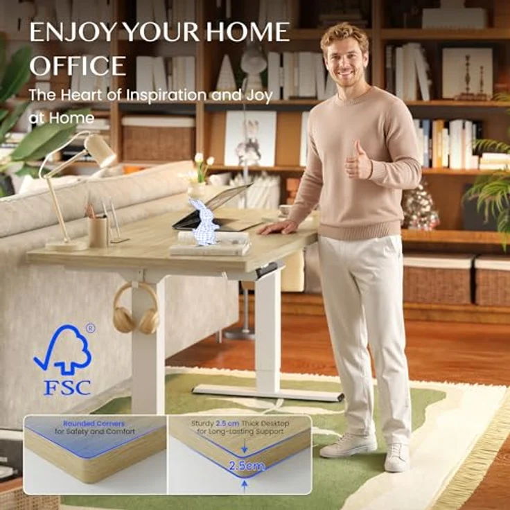 FLEXISPOT Höhenverstellbarer Schreibtisch mit 2 Motoren & 25MM EINTEILIGER Tischplatte 140x80 cm, Ergonomischer Bürotisch Elektrisch mit Kabelmanagement, Memory Funktion & Höhenanzeige – Bild 5