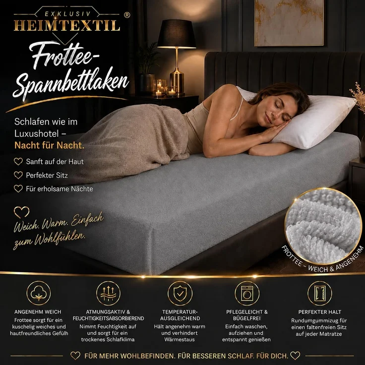 EXKLUSIV HEIMTEXTIL Frottee Spannbettlaken Premium 60 - 70 x 140 cm Anthrazit – Bild 3
