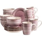Frühstück-Service für 6 Personen im Vintage Look, handbemalte Keramik, 18-teiliges Geschirr-Set, im Lila Farbton Berry