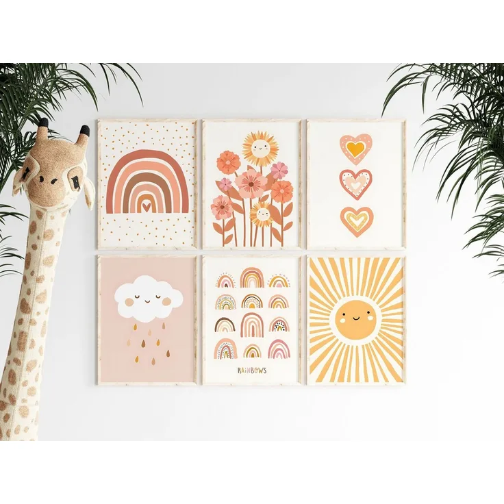 JUSTGOODMOOD Poster Kinderzimmer Sonnenstrahlen Regenbogen Herzen Blumen Kinderzimmer Bild, Blumen (1 St)