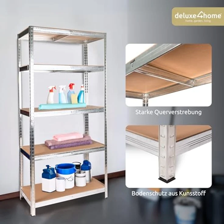 deluxe4home Schwerlastregal 2er Set Kellerregal verzinkt I 40x90x180 cm I Lagerregal bis 875kg – Bild 5