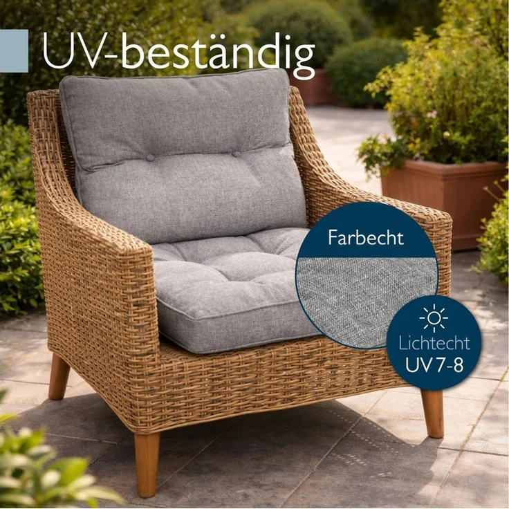 Beautissu Sitzkissen Outdoor Loungekissen Beauflair, 50x40 cm, 50x50 cm, Hellgrau, 50x40 cm Rückenkissen 50x50 cm Sitzkissen 10cm dick Polster Sitzauflage – Bild 4