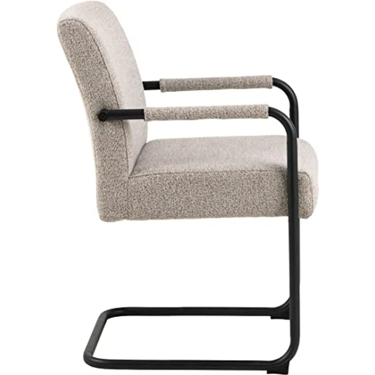 AC Design Furniture Adeline Esszimmerstühle 2er Set, Esszimmerstühle mit Armlehnen, Schwingstühle, Freischwinger, Gepolsterte Küchenstühle in Beige Bouclé-Sitzbezug mit Schwarzem Metallschwingfuß – Bild 5