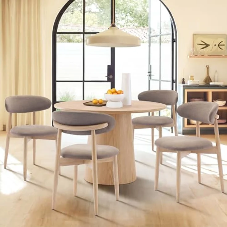 COLAMY Küchenstuhl Esszimmerstühle 4er Set, Moderne Polsterstühle mit Fester Rückenlehne, Stoffbezug, ideal für Esszimmer, Küche, Restaurant, Holzbein in Naturholzfarbe, Kamel – Bild 3