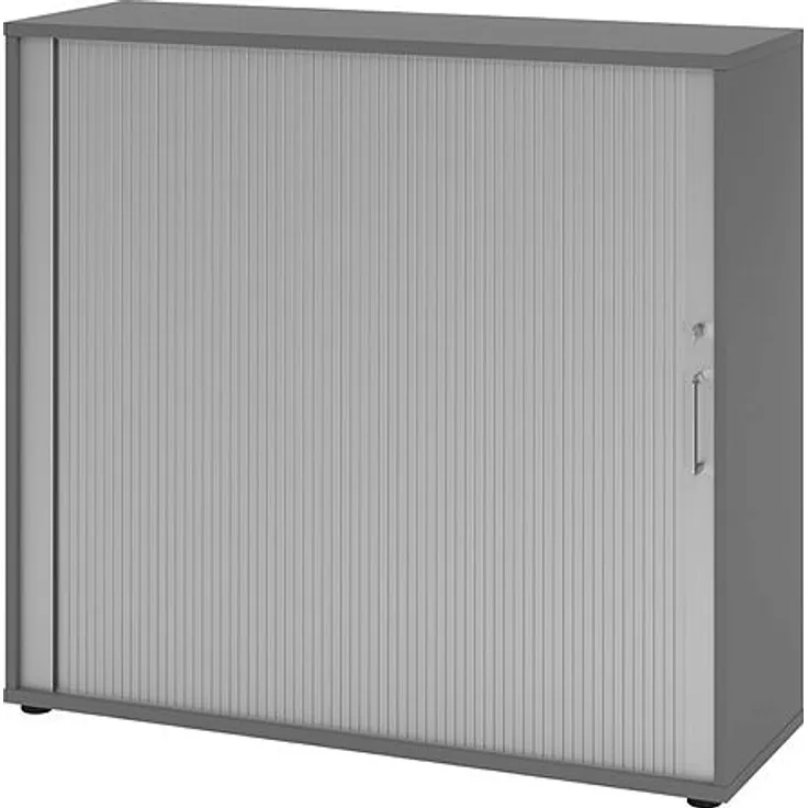 Hammerbacher Rollladenschrank, horizontal, 3 Ordnerhöhen, 110 x 40 x 120 cm, Nussbaum/Silber, Relinggriff