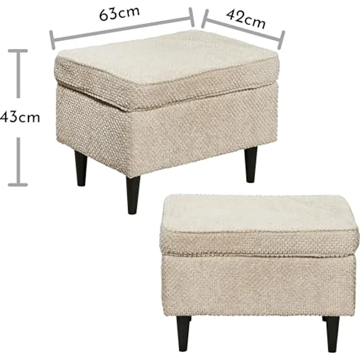 OSKAR Fußhocker gepolstert, Ivory - Vintage Polsterhocker für Sessel, Couch und Sofa - 63 x 43 x 42 cm (B/H/T) – Bild 4