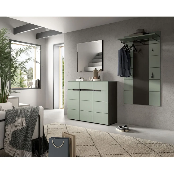 Schuhkommode (B/H/T: 94x120x37 cm) in Smoke Green Nachbildung – Bild 5