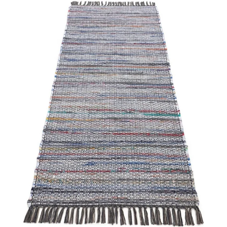 carpetfine 'Kelim Chindi' Teppich, Wendeteppich, rechteckig, Höhe: 6 mm, handgewebt, mit Fransen, Grau, 75x200 cm – Bild 2