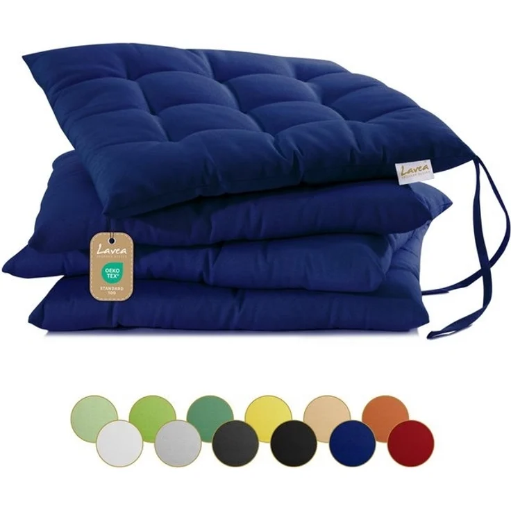 Lavea Stuhlkissen MONACO - weich gepolsterten Sitzkissen Set (4er & 8er), 40x40x3 cm, mit Stoffbändern, Indoor & Outdoor, für Garten & Balkon – Bild 4