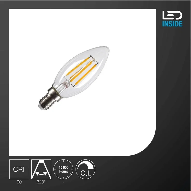 SLV C35 E14, LED Leuchtmittel transparent 4,2W 2700K CRI90 320° - LED Lampen Sockel E14 – Bild 2