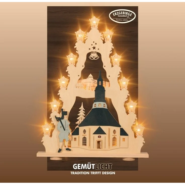 Weigla Lichterbogen Seiffener Kirche, große Lichterspitze aus Holz, Made in Germany (1-tlg), Erzgebirge garantiert, Weihnachtsdeko Innen, Weihnachtsbeleuchtung – Bild 4