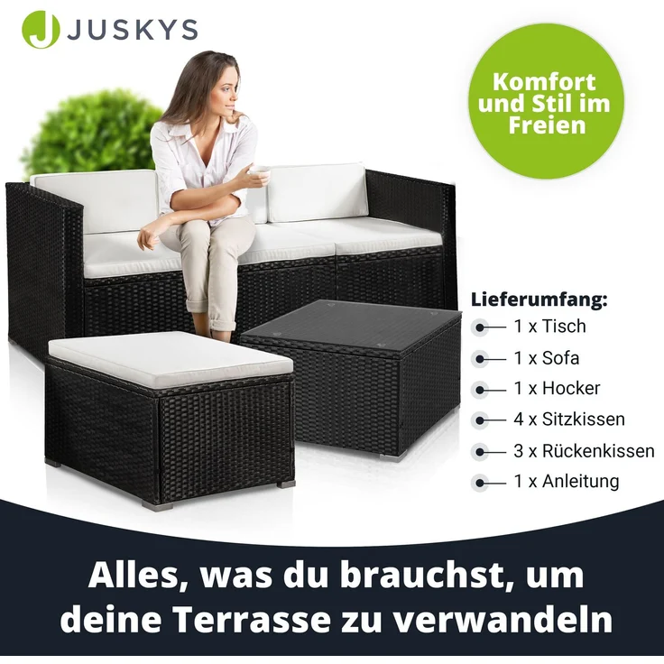 Juskys 'Punta Cana' Lounge, Polyrattan , Schwarz | Creme, M – Bild 5