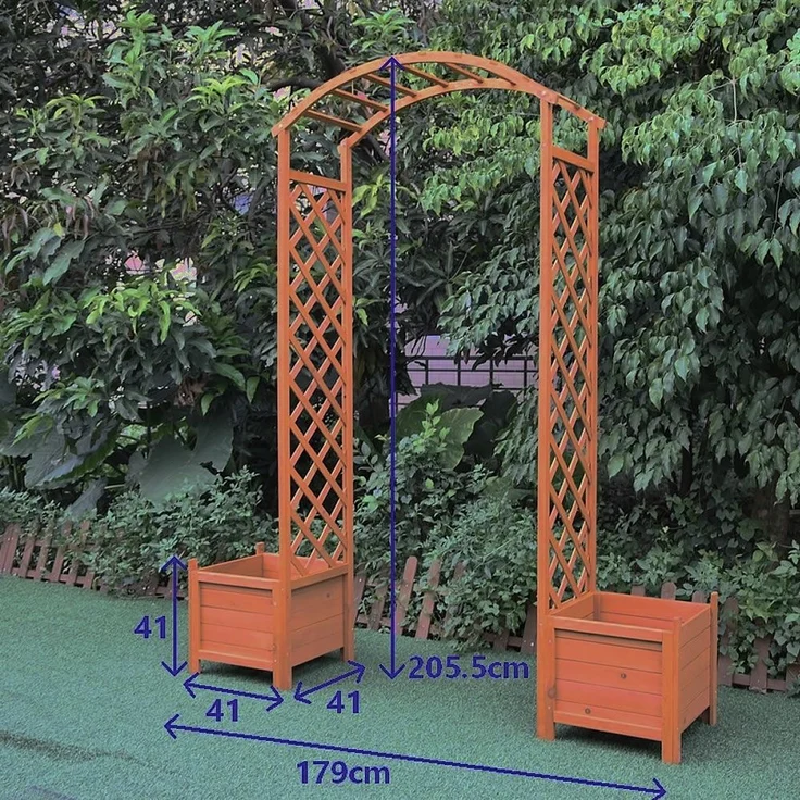 Rosenbogen Braun mit Blumenkübeln Spalier Rankhilfe Gitter Holz Pergola Gestell – Bild 5