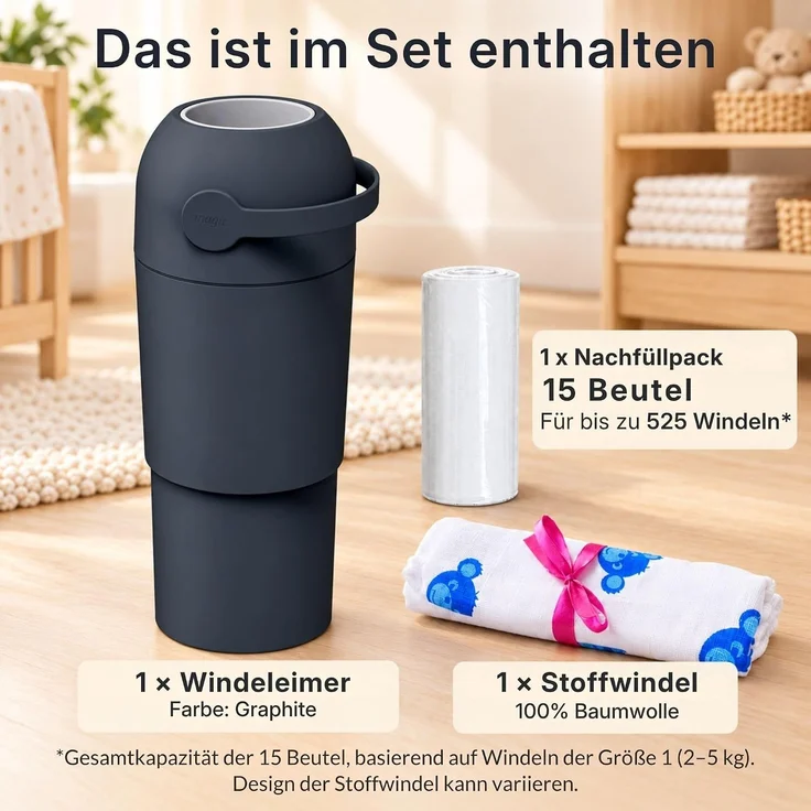 Set Magic Windeleimer, Abfalleimer mit Geruchsstopp, ohne Kassette + Windel | Hygienischer Mülleimer Geruchsdicht für Windeln ohne Kassette, Hygieneeimer für Windelentsorgung, Bad, Kinderzimmer, Küche – Bild 3