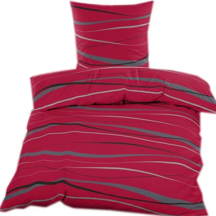 KH-Haushaltshandel Bettwäsche 2-tlg. Bettwäsche Biber Winter Bettwäsche 135 x 200 +80x80cm, Wellen, Biber, 2 teilig, rot grau, flauschig weich, warm, Baumwoll Mischgewebe – Bild 2
