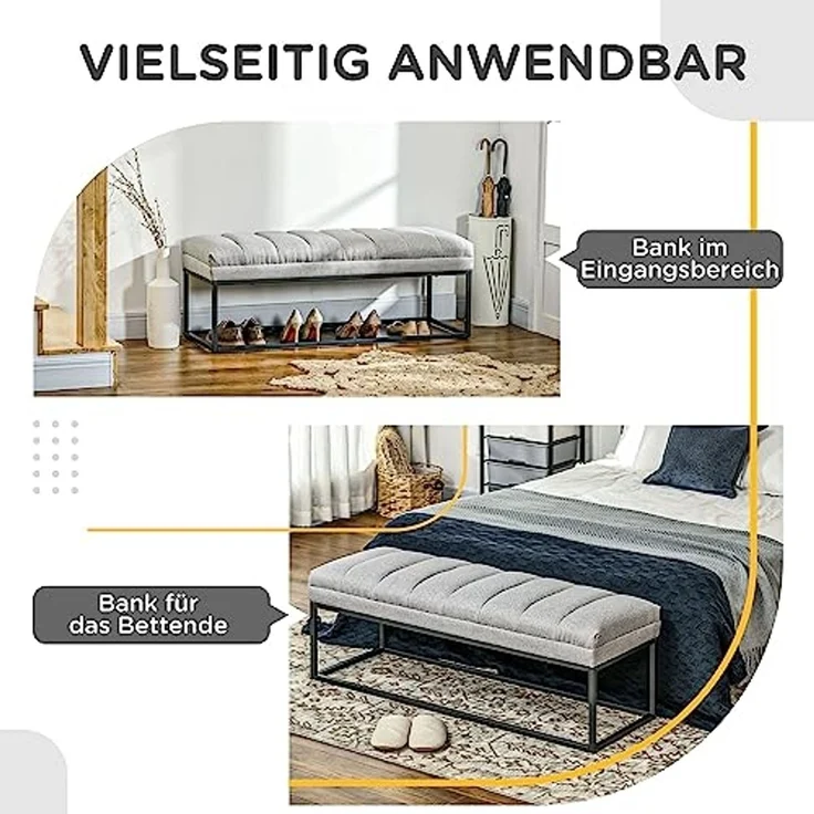 HOMCOM Polsterbank Bettbank in Leinenoptik (Schlafzimmerbank, 1-St, Schminkbank), Stahl, Hellgrau, 120 x 44 x 45,5 cm – Bild 4