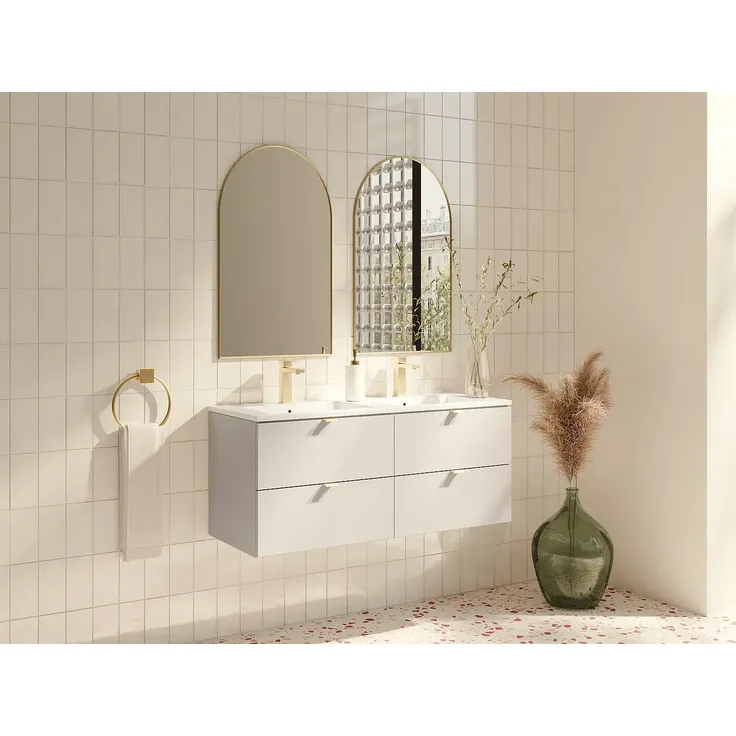 Vente-unique - LAVENA Waschbeckenmöbel Holz, Platte Beige - B 46 cm x H 50 cm x L 120 cm