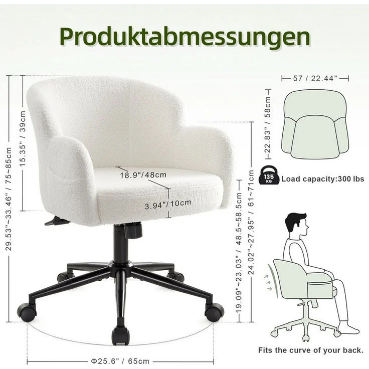 IWMH Bürostuhl Schreibtischstuhl mit Armlehnen, Höhenverstellbar Drehstuhl, Stuhl für Schminktisch, Homeoffice – Bild 4
